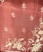 Brown Pure Organza Traditional Indian Zardozi Hand Embroidery Work Often Used For Ethnic Wear Unstitched Suit
