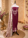 Wine Pure Organza Traditional Indian Zardozi Hand Embroidery Work Often Used For Ethnic Wear Unstitched Suit