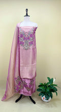 Pure Tissue Golden Pink Elegant 3D Floral Embroidery Beautifully Highlighted Applique Work Unstitched Suit