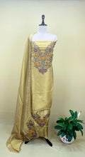 Pure Tissue Golden Yellow Elegant 3D Floral Embroidery Beautifully Highlighted Applique Work Unstitched Suit