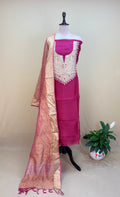 Rani Pink with Zardozi, Bead, and Sequin Hand Embroidery Work Unstitched Suit - Kalamusk