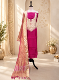 Rani Pink with Zardozi, Bead, and Sequin Hand Embroidery Work Unstitched Suit