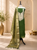 Olive Green with Zardozi, Bead, and Sequin Hand Embroidery Work Unstitched Suit