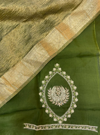 Olive Green with Zardozi, Bead, and Sequin Hand Embroidery Work Unstitched Suit