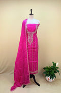 Crepe Hot Pink Color with Pearl, Cutdana, Handwork Unstitched Suit - Kalamusk GPA135