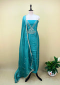 Crepe Royal Blue Color with Pearl, Cutdana, Handwork Unstitched Suit - Kalamusk GPA136