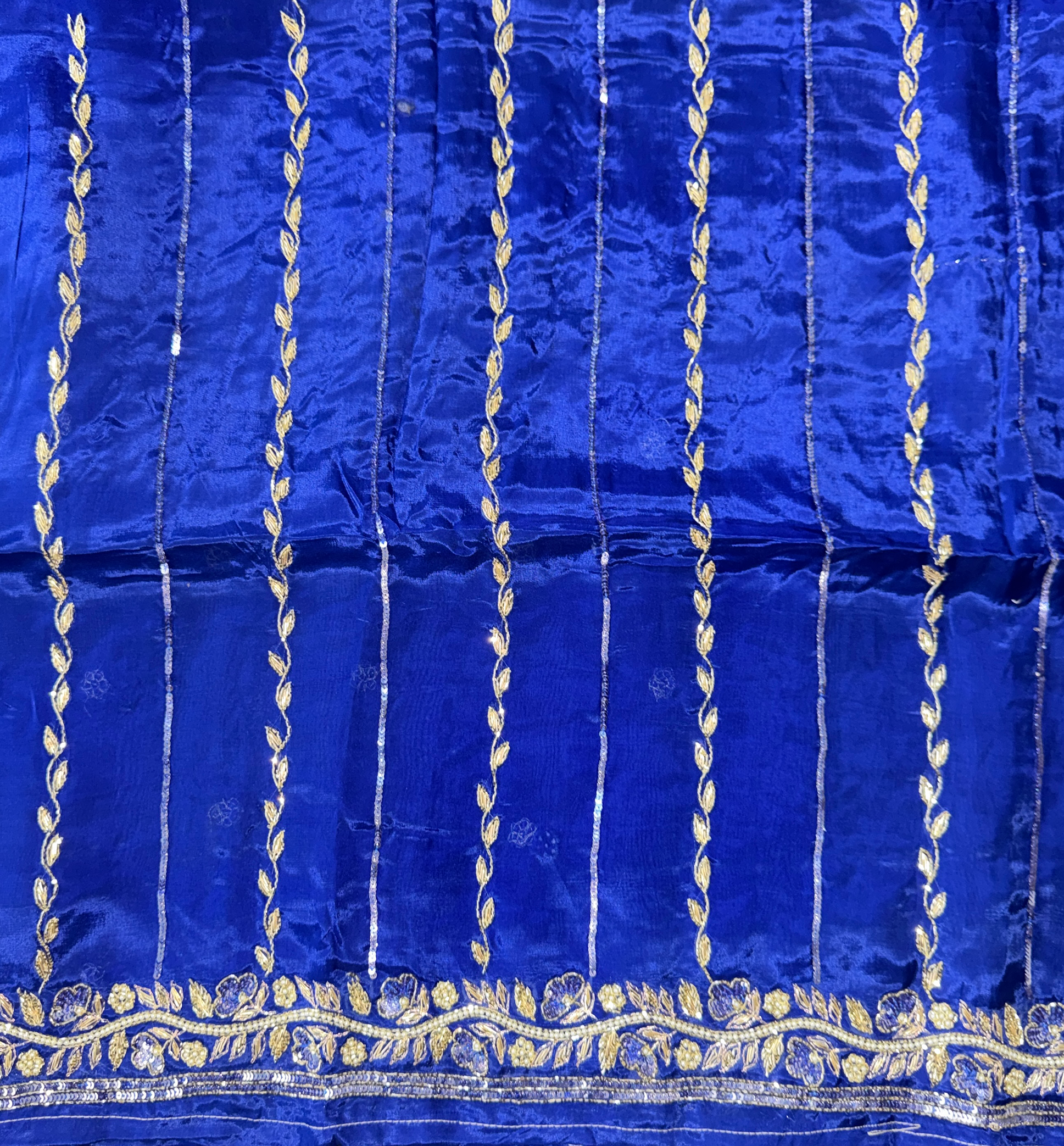 Royal Blue Color Organza with Pearl, Cutdana, Handwork Unstitched Suit