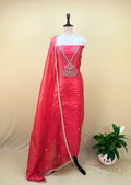 Red Color Organza with Pearl, Cutdana, Handwork Unstitched Suit - Kalamusk GPA138