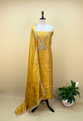 Yellow Organza with Pearl, Cutdana, Handwork Unstitched Suit - Kalamusk GPA139