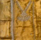 Yellow Organza with Pearl, Cutdana, Handwork Unstitched Suit