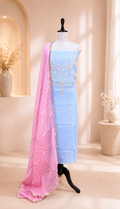 Grey Pure Organza Zardozi Hand Embroidery Featuring Delicate Threadwork, Beads, and Sequins. Unstitched Suit