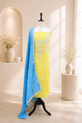 Yellow Pure Organza Zardozi hand embroidery featuring delicate threadwork, beads, and Sequins. unstitched suit