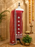 Maroon Crushed Organza with Pearl, Cutdana Zari Thread Handwork Unstitched Suit