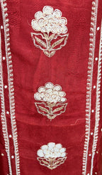 Maroon Crushed Organza with Pearl, Cutdana Zari Thread Handwork Unstitched Suit