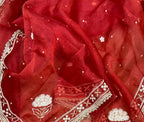 Maroon Crushed Organza with Pearl, Cutdana Zari Thread Handwork Unstitched Suit