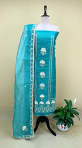 Rama Green Crushed Organza with Pearl, Cutdana Zari Thread Handwork Unstitched Suit