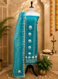 Rama Green Crushed Organza with Pearl, Cutdana Zari Thread Handwork Unstitched Suit