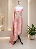 Pink Tissue with zardozi, bead, and sequin hand embroidery work unstitched suit
