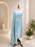 Ice blue Tissue with zardozi, bead, and sequin hand embroidery work unstitched suit