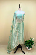 Green Tissue with zardozi, bead, and sequin hand embroidery work unstitched suit
