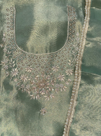 Green Tissue with zardozi, bead, and sequin hand embroidery work unstitched suit