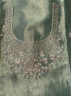 Green Tissue with zardozi, bead, and sequin hand embroidery work unstitched suit