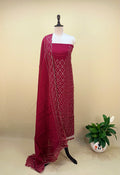 Maroon Color Organza with Sequin Wave Floral Applique Pearl, Cutdana and Handwork Unstitched Suit - Kalamusk GPA155