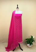 Hot Pink Color Organza with Sequin Wave Floral Applique Pearl, Cutdana and Handwork Unstitched Suit - Kalamusk GPA156