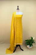 Yellow Color Organza with Sequin Wave Floral Applique Pearl, Cutdana and Handwork Unstitched Suit - Kalamusk GPA157