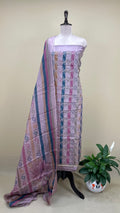 Purple Organza Digital Print with Overlapping Circle Motif with Zari Thread Work Unstitched Suit
