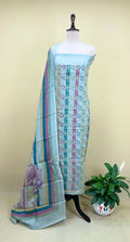 Pastel Green Organza Digital Print with Overlapping Circle Motif with Zari Thread Work Unstitched Suit