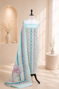 Pastel Green Organza Digital Print with Overlapping Circle Motif with Zari Thread Work Unstitched Suit