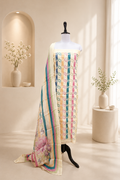 Beige Organza Digital Print with Overlapping Circle Motif with Zari Thread Work Unstitched Suit