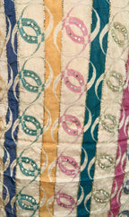 Beige Organza Digital Print with Overlapping Circle Motif with Zari Thread Work Unstitched Suit
