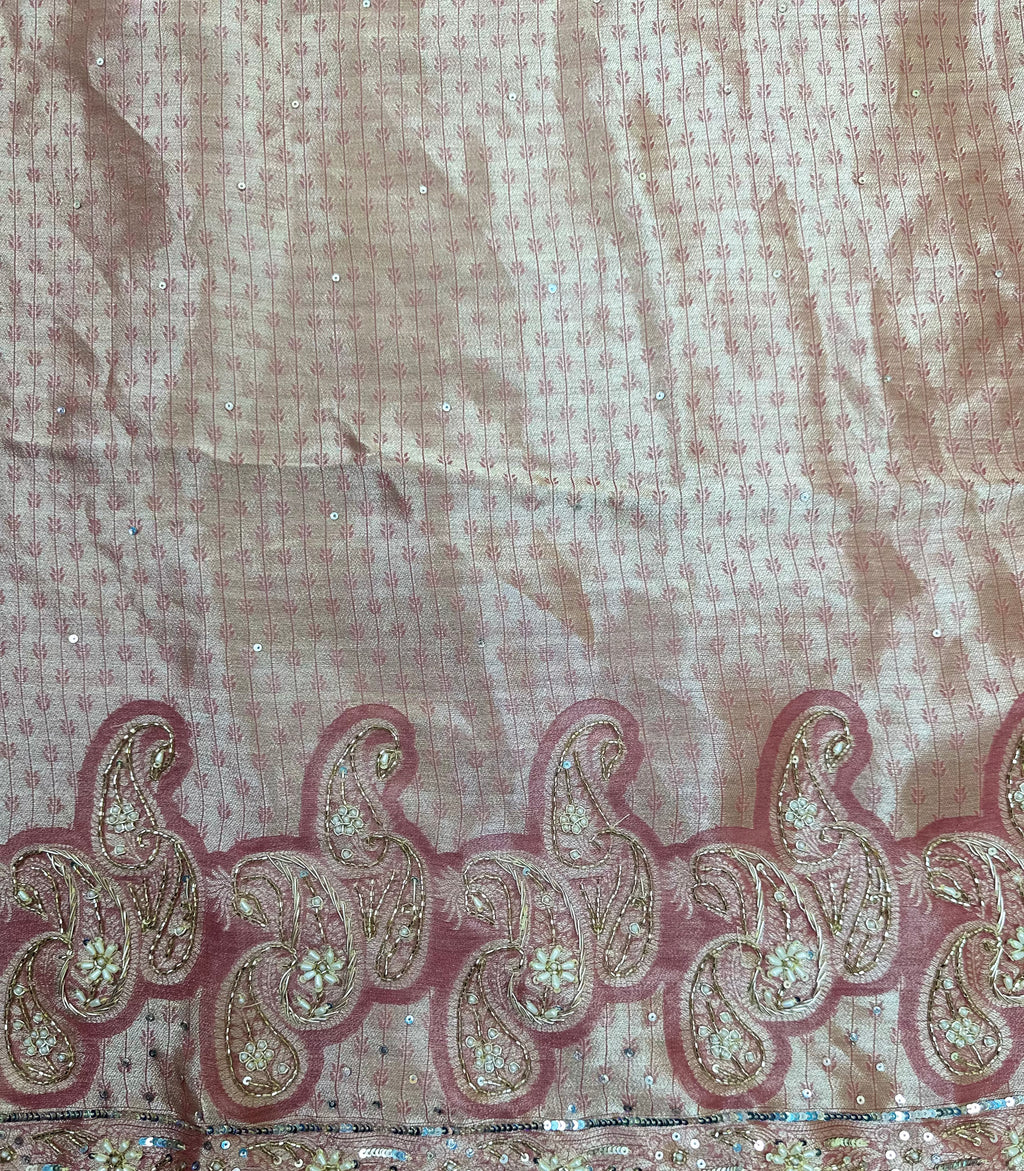 Light Pink Brocade with Zardozi, Bead, and Sequins Hand Embroidery Work Unstitched Suit