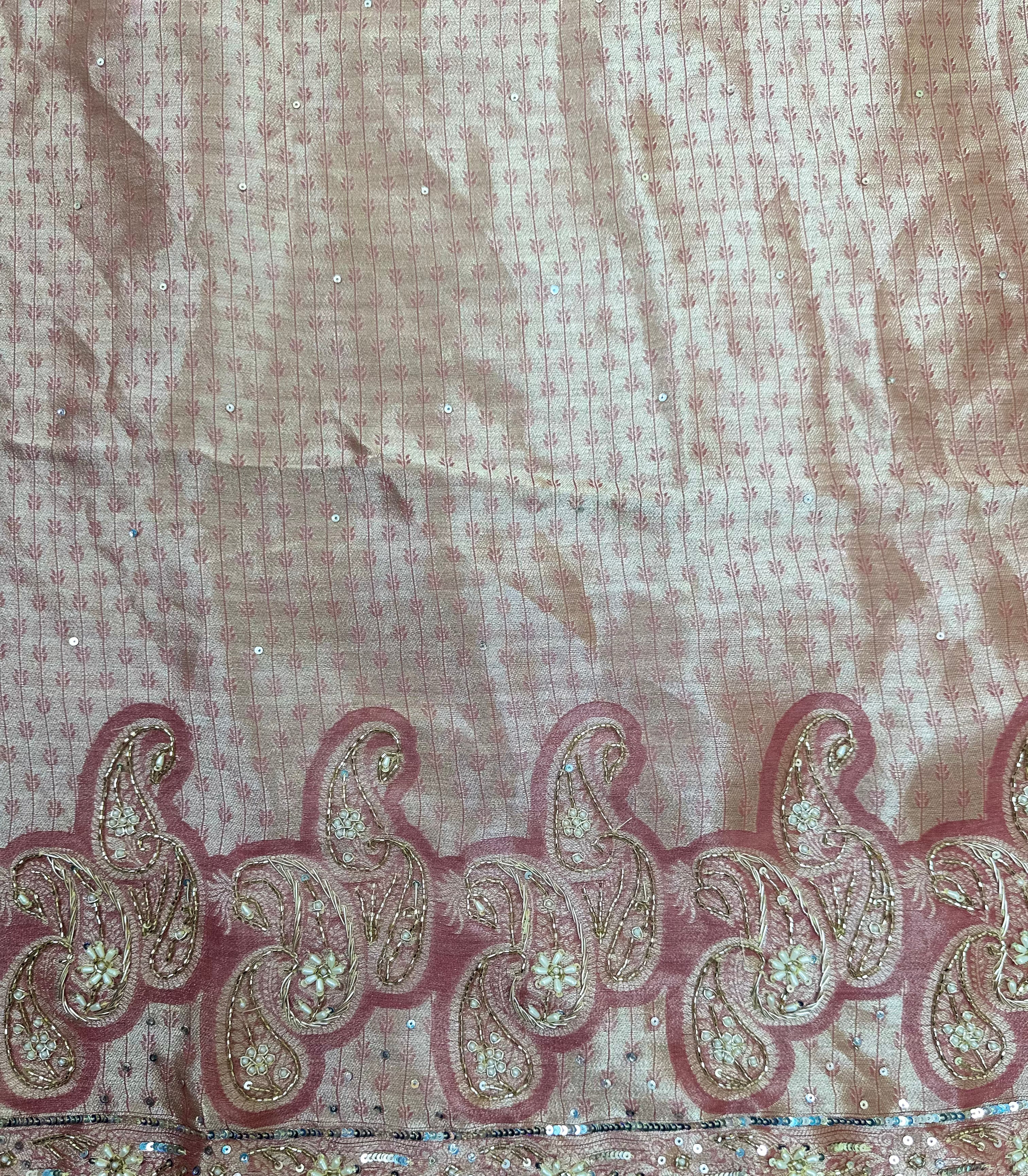 Light Pink Brocade with Zardozi, Bead, and Sequins Hand Embroidery Work Unstitched Suit