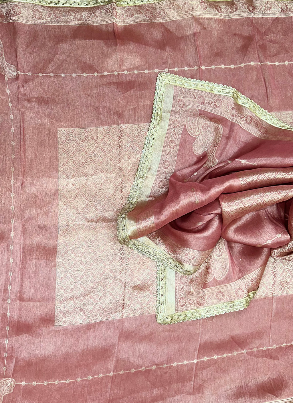 Light Pink Brocade with Zardozi, Bead, and Sequins Hand Embroidery Work Unstitched Suit