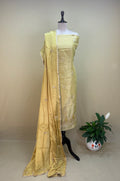 Yellow Tissue with Zardozi, Bead, and Sequin Hand Embroidery Work Unstitched Suit - Kalamusk