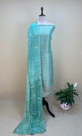 Green Tissue with Zardozi, Bead, and Sequin Hand Embroidery Work Unstitched Suit - Kalamusk