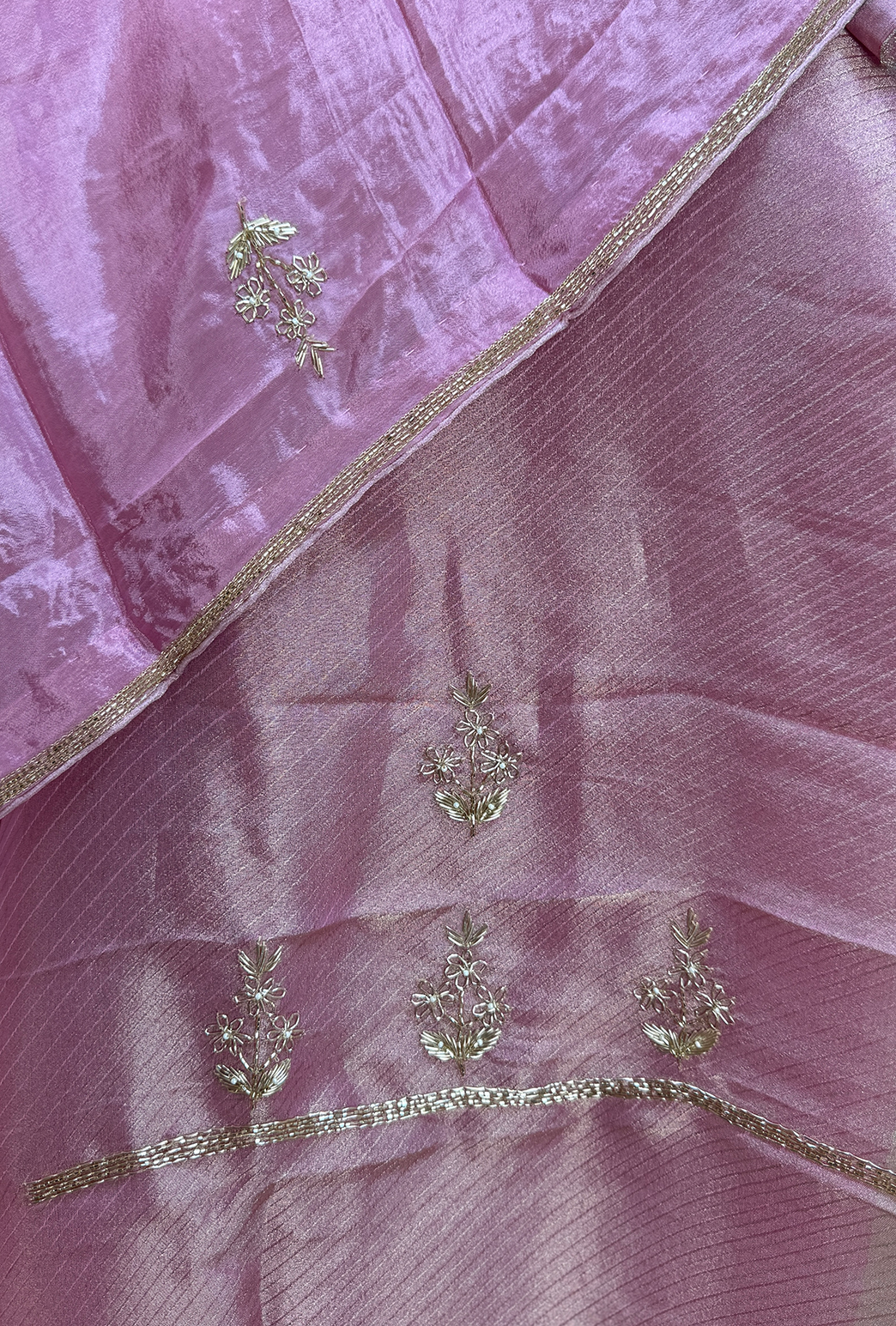 Pink Tissue with Zardozi, Bead, and Sequin Hand Embroidery Work Unstitched Suit