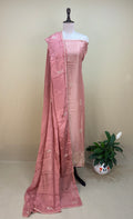 Peach Tissue with Zardozi, Bead, and Sequin Hand Embroidery Work Unstitched Suit - Kalamusk