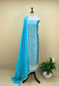 Firozi Brocade with Zardozi, Bead, and Sequin Hand Embroidery Work Unstitched Suit - Kalamusk GPA240