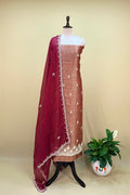 Wine Brocade with Zardozi, Bead, and Sequin Hand Embroidery Work Unstitched Suit - Kalamusk GPA241