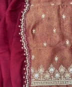 Wine Brocade with Zardozi, Bead, and Sequin Hand Embroidery Work Unstitched Suit