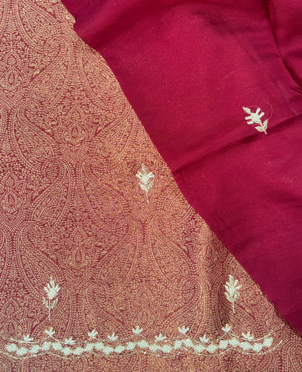 Wine Brocade with Zardozi, Bead, and Sequin Hand Embroidery Work Unstitched Suit