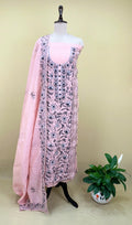 Pink Cotton Chanderi Kantha Hand Stitched with Mirror Work Unstitched Suit