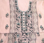Pink Cotton Chanderi Kantha Hand Stitched with Mirror Work Unstitched Suit
