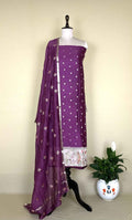 Purple Maheshwari Silk with Zari Boti Parsi Gara Embroidered Border Unstitched Suit