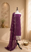 Purple Maheshwari Silk with Zari Boti Parsi Gara Embroidered Border Unstitched Suit