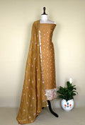 Mustard Maheshwari Silk with Zari Boti Parsi Gara Embroidered Border Unstitched Suit